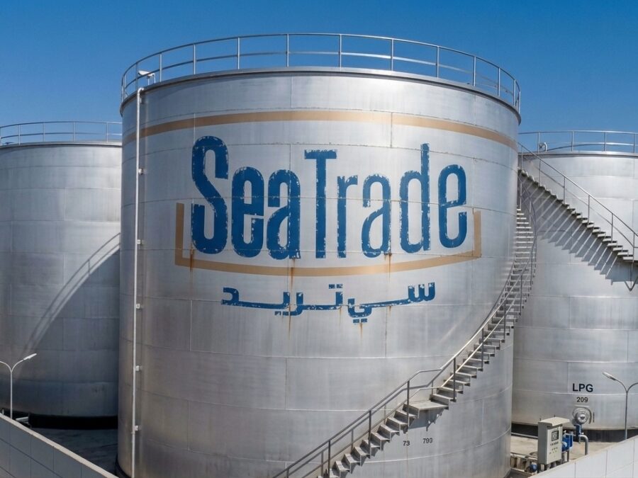 Sea Trade branded storage tanks and LPG tank at the El-Dekheila terminal, Alexandria